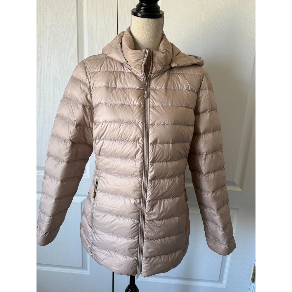 32 Degrees Down Packable Hooded Puffer Jacket Quilted Coat Women's Size L  Taupe